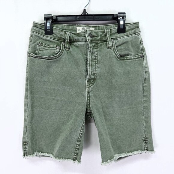 We The Free Bermuda Jean Shorts Size 27 Cut Off Fringed Hem Button Fly Green - Picture 1 of 10